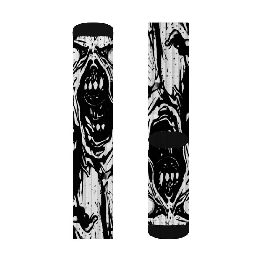 Zombie Scream Crew Socks, flat lay: pair, outer side