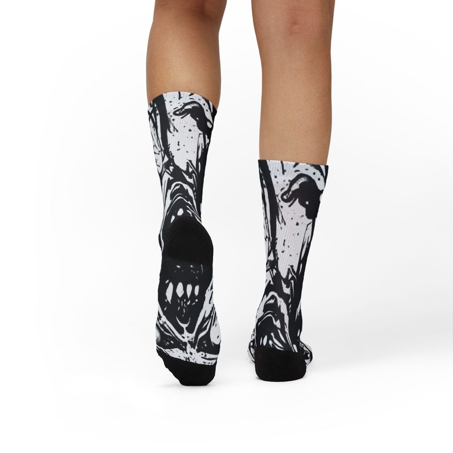 Zombie Scream Crew Socks, worn on a model, full leg view