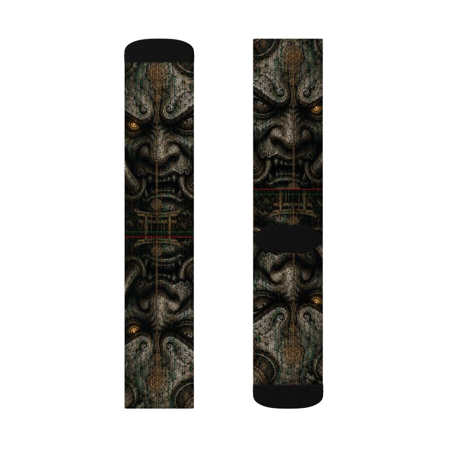 Concrete God Oni Crew Socks, flat lay: pair, outer side