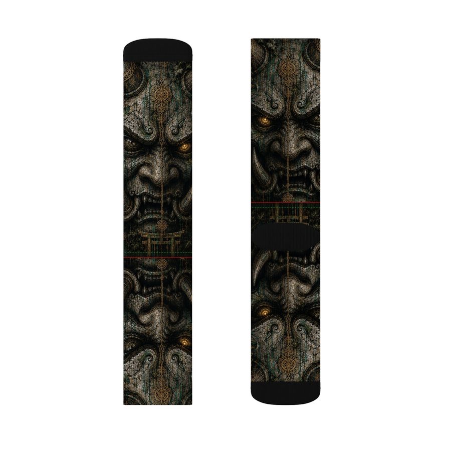 Concrete God Oni Crew Socks, flat lay: pair, inner side