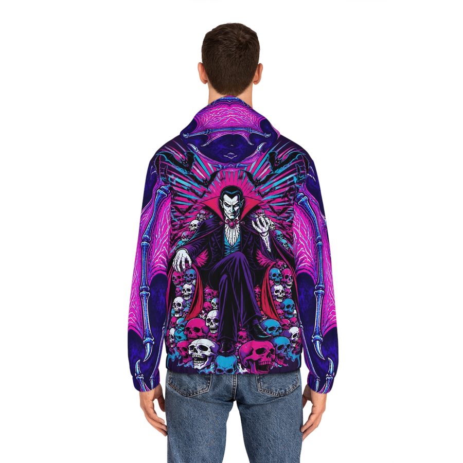 Dracula Blacklight Zip Hoodie, worn back view showing the full back print