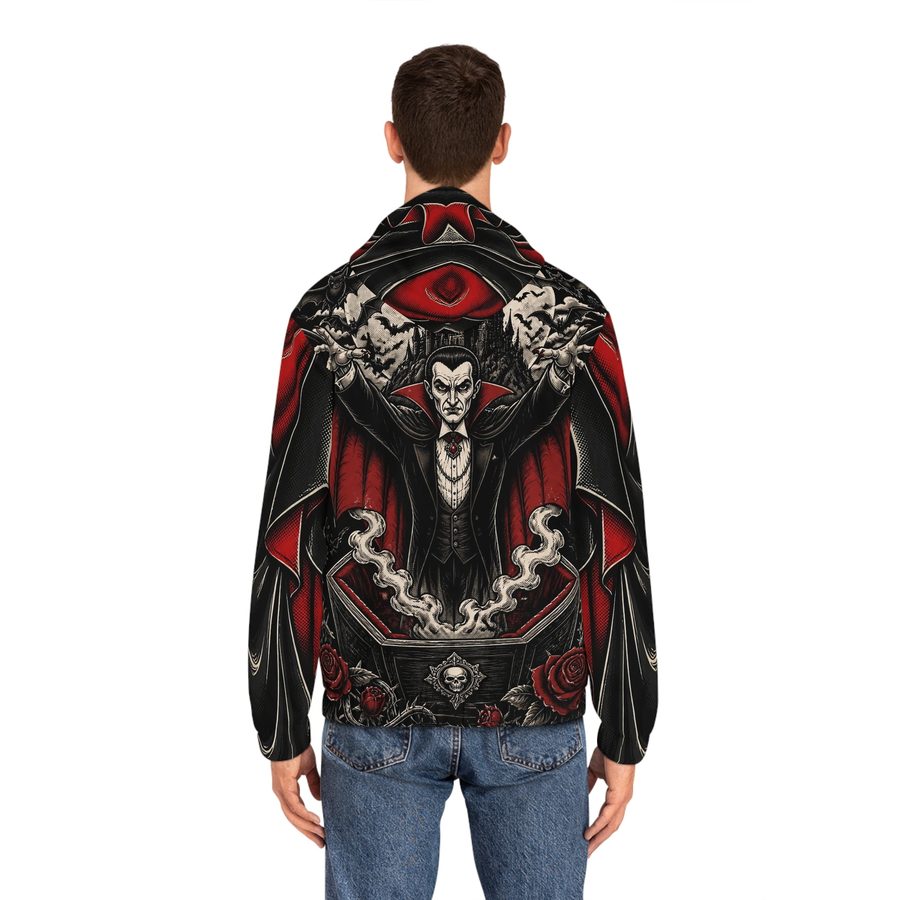 Dracula Tattoo Flash Zip Hoodie, worn back view showing the full back print