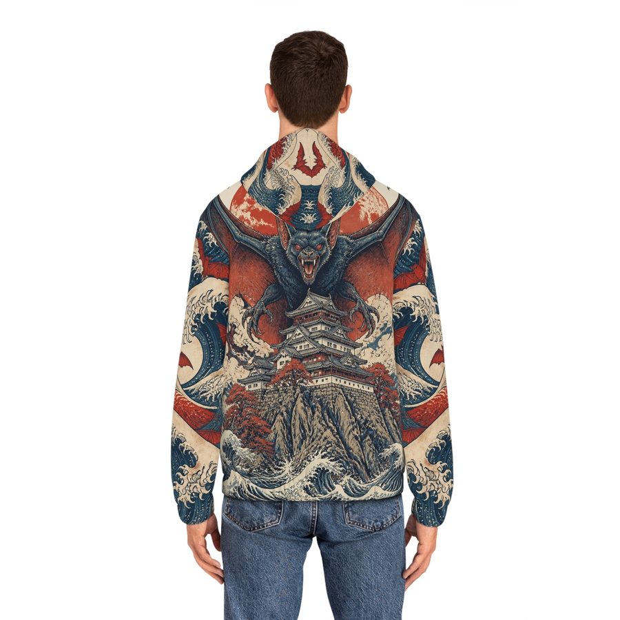 Dracula Woodblock Zip Hoodie, worn back view showing the full back print