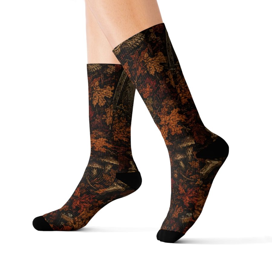 Autumn Sunset Tombstone Crew Socks, worn back angle