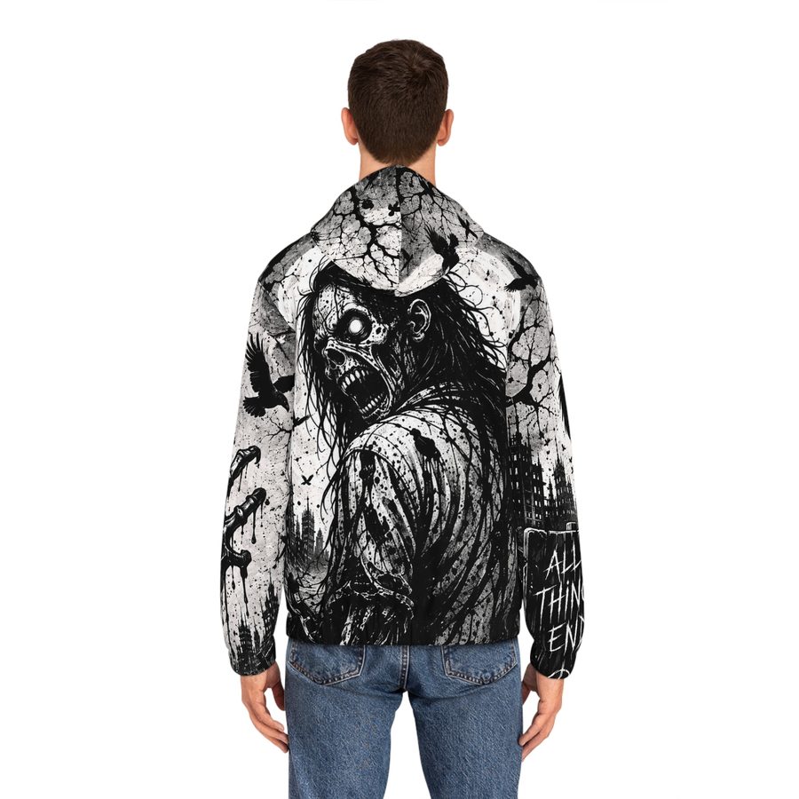 Zombie Scream Zip Hoodie, worn back view showing the full back print
