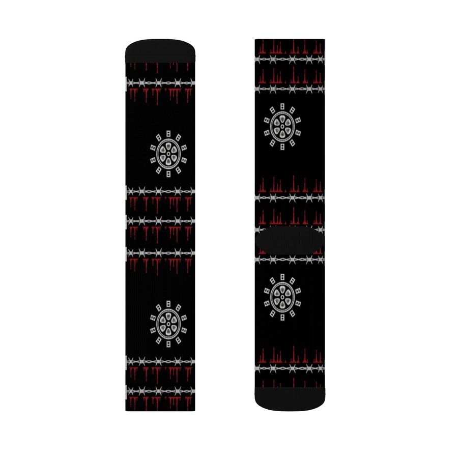 Reel Crypt Crew Socks, flat lay: pair, outer side