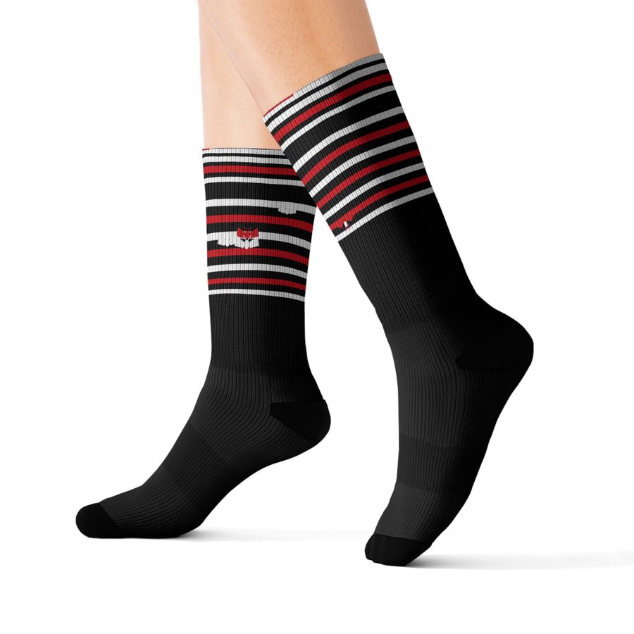 Static Moth Crew Socks, worn back angle