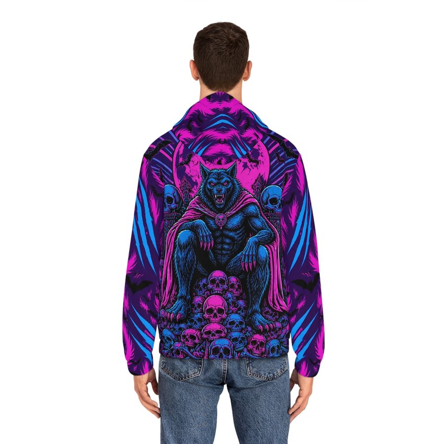 Werewolf Blacklight Zip Hoodie, worn back view showing the full back print
