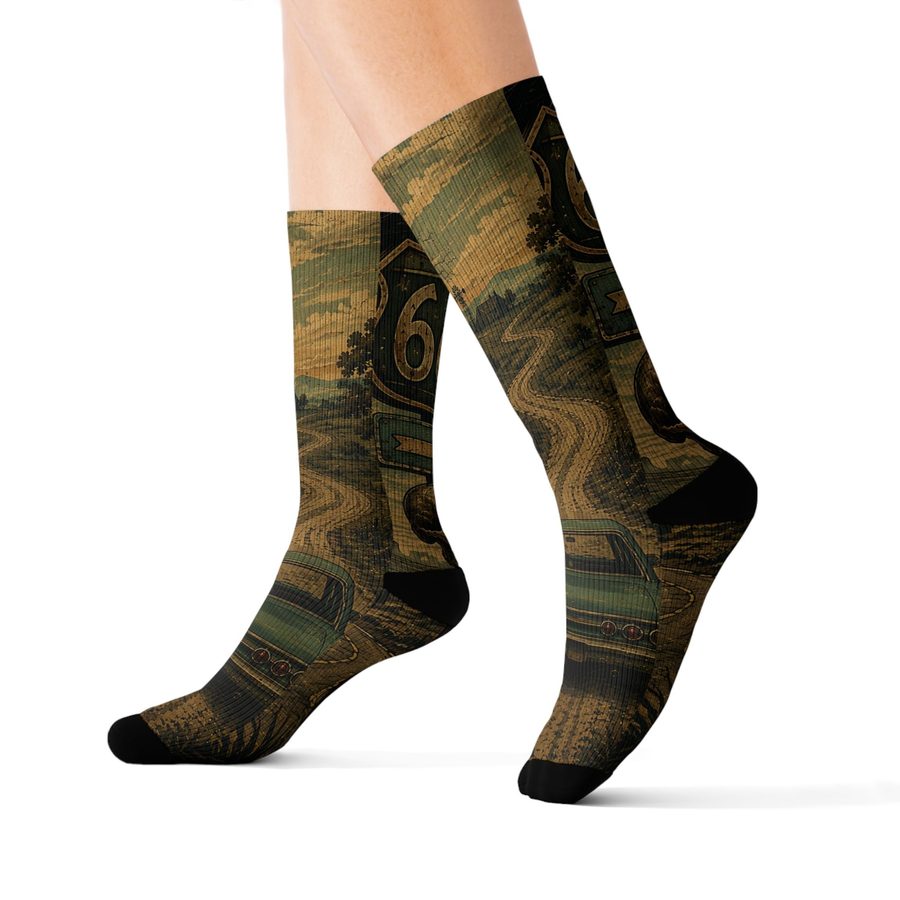 Route 666 Crew Socks, worn back angle