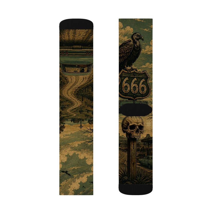 Route 666 Crew Socks, flat lay: pair, outer side