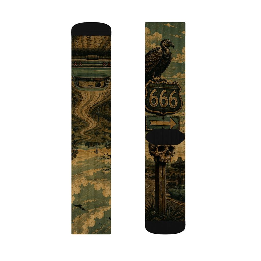 Route 666 Crew Socks, flat lay: pair, inner side