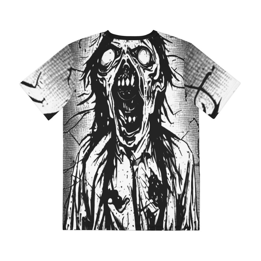 Zombie Scream Tee, back view: full zombie figure in a torn shirt against a cracked wall