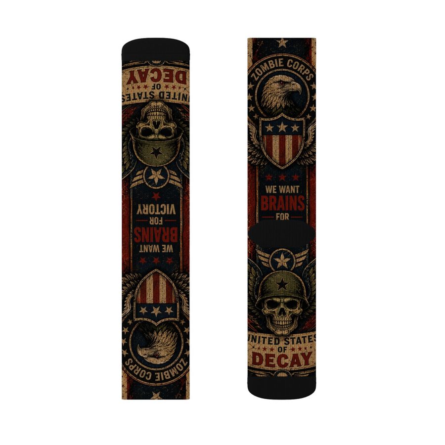 Zombie Uncle Sam Crew Socks, flat lay: pair, inner side