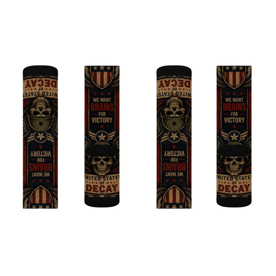 Zombie Uncle Sam Crew Socks, flat lay: front and back of both socks