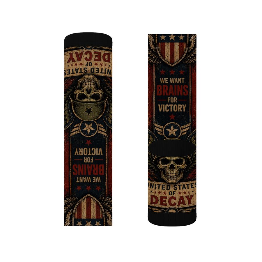 Zombie Uncle Sam Crew Socks, flat lay: pair, inner side